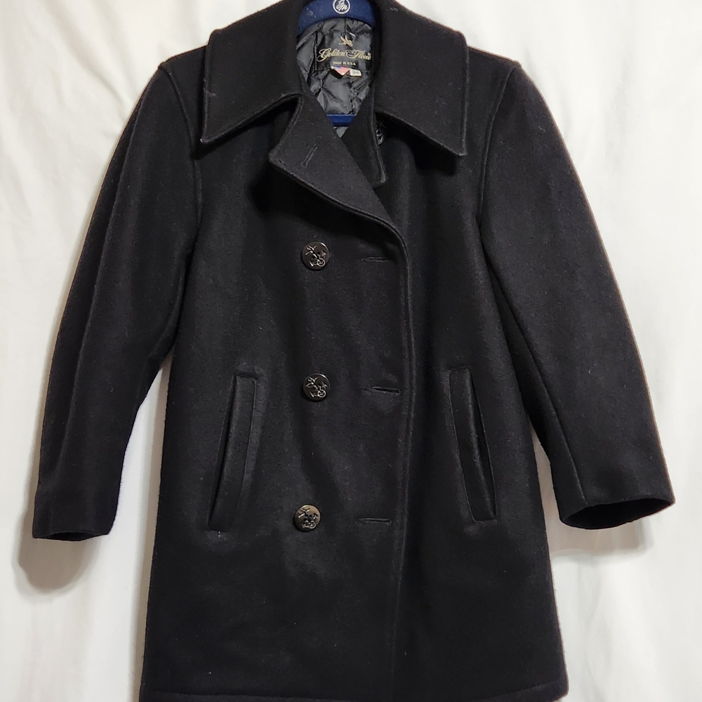 Elegant Black Double-Breasted Peacoat‎